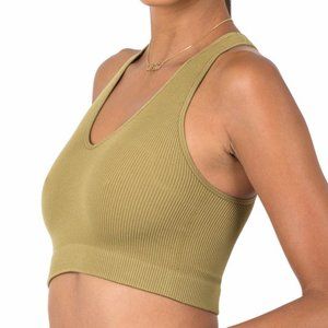 Ribbed Cropped Bralette Tank KHAKI
